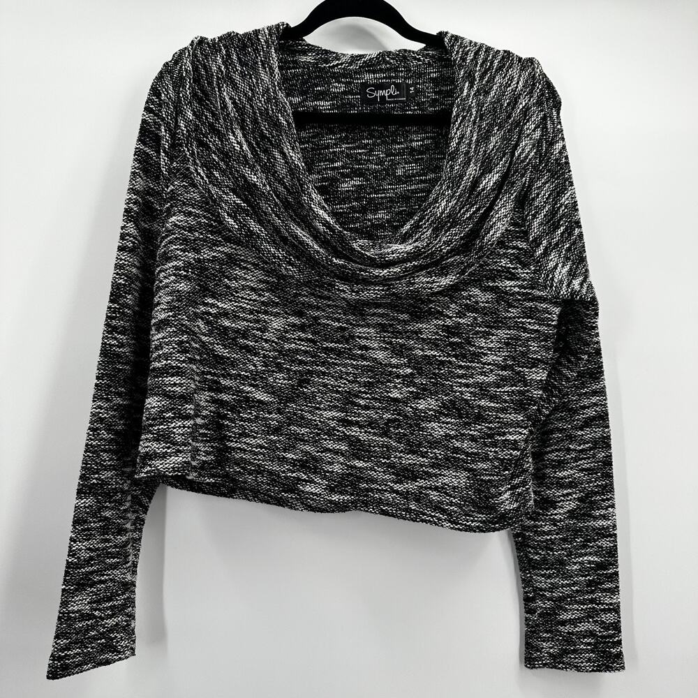 Sympli Sweater Womens 14 Black White Textured Cowl Crop Pullover Long Sleeve Top
